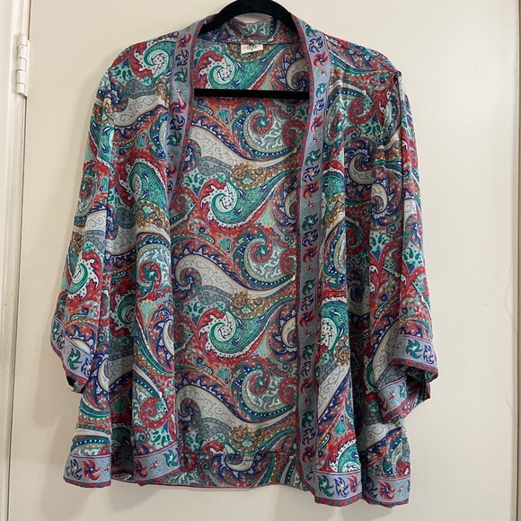 Vtg Silk Womens Paisley Kimono Jacket Sz M/ L Boho Fairy Whimsical Eclectic Art. - Picture 1 of 7